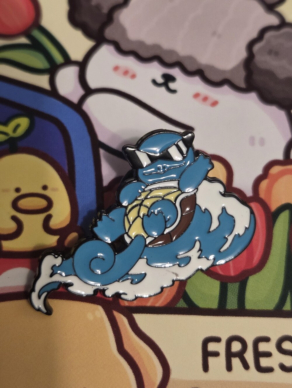 Pokemon Squirtle Surfing Enamel Pin in Blue, White, Yellow